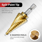 3PC Step Drill Bit Set, 1/4" Hex Shank High-Speed Steel Spiral Grooved Step Drill Bit for Sheet Aluminium Metal Wood Hole Drilling, 31 Step Sizes Taper Drill bit Set for DIY Lovers