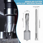 KEENTECH Carbide-Tipped Annular Cutter, 7/16" Diameter x 1-3/8" Depth, 3/4" Weldon Shank (2 Flat), High Speed Cutting TCT Mag Drill Bit with Pilot Pin for Harder Material, Stainless Steel, Cast Iron