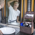 Hanging Toiletry Bag for Men VANCASE Vintage Leather Shaving Dopp Kit Medium Waterproof Travel Bathroom Bags Portable Shower Organizer