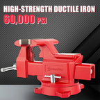 6.5" Heavy-Duty Bench Vise Ductile Iron Bench Vise 360° Swivel Bench Vice with Anvil, Red