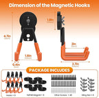 8 Pack Large Heavy Duty Magnetic Hook Extra Strong Magnetic Garage Hooks Big NdFeB Industrial Magnet Hooks Magnetic Utility Storage Holder Organization with Anti-Slip Coating for Hanging Garden Tool