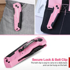 WORKPRO Folding Utility Knife, Quick Change Box Cutter, Razor Knife for Cartons, Cardboard, Boxes, Blade Storage in Aluminum Handle, 13 Extra Blades Included - Pink Ribbon