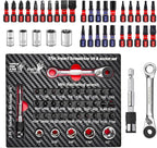 37Pieces Impact Screwdriver Bit & Socket Set with Mini Ratcheting Wrench, 30Pcs Impact S2 Screwdriver Bits Set, 5Pcs SAE Sockets and 2-In-1 Bit Extension Holder Repair Tools