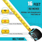 DURATECH Magnetic Tape Measure 16FT with Fractions 1/8, Retractable Measuring Tape, Easy to Read Both Side Measurement Tape, Magnetic Hook and Shock Absorbent Case for Construction, Carpenter