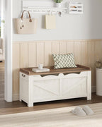 39.4" Storage Chest, Extra Large Storage Trunk with 2 Safety Hinges, Wooden Box Bench, Lift-Top Organizer Chest, Shoe Bench for Entryway, Bedroom, Living Room, White and Brown SB04514B