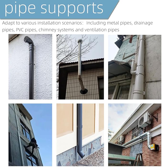 2 Sets 8 Inch Adjustable Pipe Bracket，Heavy Duty Galvanized Iron Stove Pipe Hanger Strap，Wall Support Chimney Pipe Holder，Round Split Ring Vent Conduit Carrier Kit，with All Mounting Screws