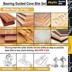 4pcs Cove Router Bit Set,1/2" Shank,Radius 3/16",1/4",7/16", and 9/16",Cove Edging Cutter for Wood Profiling,Routing,Molding