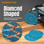 POWERTEC 5 Inch 8-Hole Hook and Loop Diamond Shaped Sanding Discs, 30-Pack Assorted Grits (60/80/120) for Random Orbital Sanders –J-Weight Cloth Backing for Long Life, Anti-Clog Sandpaper (44900)