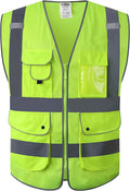 JKSafety 9 Pockets High Visibility Safety Vest for Men and Women, Hi-Vis Reflective Yellow Safety Vests with Zipper Front, Meet ANSI/ISEA Class 2 Type R(159-Yellow XXL)