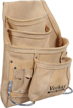 VEEKAY 10 Pockets Men Suede Leather Tool Pouch Beige and Brown Color Bags Fastener Carpenter's Nail & Tool Bag Heavy Duty Steel Hammer Loop, Belt Loop for Electrician Technician Installers