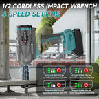 Cordless Impact Wrench 1/2 For Makita 18V Battery,1500Nm/1106FT-LBS Brushless Impact Driver,4-Speed Impact Drill Gun Tool 2100 RPM High Torque With 5 Sockets for Automotive/Motorcycle Repair, DIY