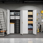 Pataku Metal Storage Cabinet, 71" Garage Cabinet with Doors and Shelves Lockable Steel Multifunctional Cabinets, File Cabinets for Home, Office, Warehouse(Black Grey)