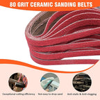 1/2 X 18 Inch Sanding Belts 80 Grit, 1/2x18 Inch Ceramic Sanding Belt for Belt Sander, Metal Finishing, Rust Removal, Woodworking, 20 Pcs