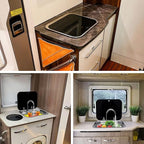 Folding RV Sink & Faucet Combo W/Lid, Bar Kitchen Sink 15 x 17 In Undermount Drop-in Sinks 304 Stainless Steel Single Bowl Workstation Sink Caravan Camper Van Boat Trailer Sink Hand Wash Basin
