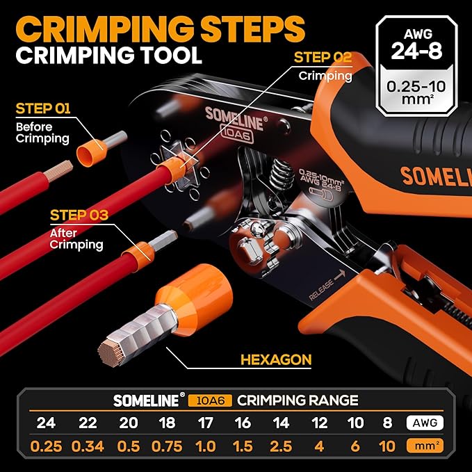 SOMELINE Ferrule Hexagonal Crimping Tool Kit, 23 Sizes Ferrules, 24-8 AWG Ferrule Crimper, with Ratchet Crimping Pliers and Wire Stripper, Hexagonal Crimp Pliers Ferrule Terminal Kit