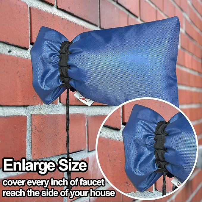 Enlarge Outdoor Faucet Cover for Winter Freeze Protection, 3M Thinsulate, 10"H x 6.3"W Hose Bib Covers for Wall Taps Outside, Waterproof & Frost Free Insulated Spigot Cover, 6 Pcs Faucet Socks - Blue
