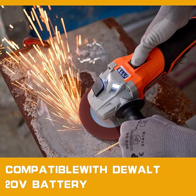 Cordless Angle Grinder Compatible with DEWALT 20V MAX Batteries, 3 Speed Adjustable Brushless Portable Grinder with LCD, M14 Spindle, 5 Inch Wheels for Cutting & Grinding (NO BATTERY)