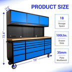 CT Copper Tailor 72-inch Rolling Tool Chest with Integrated Power Strip,15 Drawers and Wheels, Garage Workbench with Storage, 3 Upper Cabinets, Pegboard in Blue