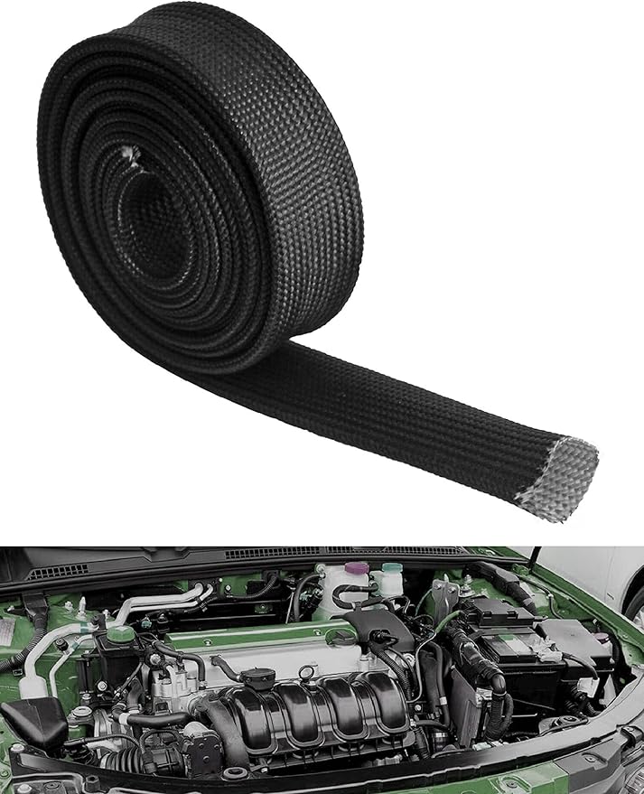 Fiberglass Hose Heat Shield Sleeve Spark Plug Wire Heat Protector Boots Auto Hose Roll 2500 Degree for Car&Auto Wire Loom Brake Line Cable (Black 3/4" IDX10')