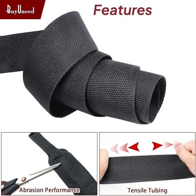 Heat Shrink Braided Sleeving Fabric Tubing 2 in 1 Wiring Harness Tubing Abrasion Resistant Cable Sleeve for Protection Wire/Sheath/Irregular Shape Hose (1-3/8"-13ft)