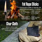 Ultimate Flint Fire Starter Kit with Pouch — Weatherproof Emergency Survival Kit Incl Camping Fire Saw, Magnesium Fire Starter, Fat Rope, Char Cloth, Rope Lighter, & Sticks for Outdoors