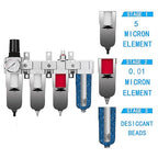 NANPU 3/4" NPT Industrial Grade 4 Stage Air Drying System - Double Particulate Filters, Coalescing Filter, Desiccant Dryer & Air Regulator, Metal Bowl, Auto Drain, for Paint Spray＆ Plasma Cutter