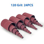 LotFancy Spindle Sanding Sleeves, 120 Grit, Pack of 24, Aluminum Oxide Abrasive, 4-1/2” Length, 4 Each of 1/2”,3/4”,1”,1-1/2”, 2” and 3”