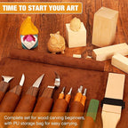 Wood Carving Kit, 24Pcs Wood Carving Tools with PU Storage Bag, Wood Whittling Knife Kit with 4pcs Templates & 6pcs Basswood Blocks for DIY Beginners