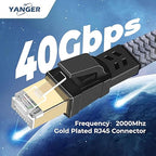 YANGER Cat8 Ethernet Cable 100FT，Nylon Braided High Speed Heavy Duty Network LAN Patch Cord, 40Gbps 2000Mhz with Gold Plated RJ45 Connector, Indoor&Outdoor for Modem/Router/Gaming/PC