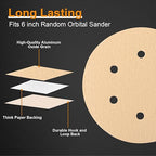 100 PCS 6 Inch Sanding Discs 220 Grit, 6 Hole Hook and Loop Round Sandpaper for Random Orbital Sander