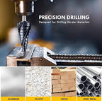 𝗠𝗔𝗖𝗫𝗖𝗢𝗜𝗣 𝗙𝗼𝘂𝗿 𝗦𝗽𝗿𝗶𝗮𝗹 𝗙𝗹𝘂𝘁𝗲 M35 Cobalt Step Drill Bit, 1/8"-7/8" (3PCS) Ultra 𝗧𝗶𝗔𝗜𝗡 Coated, 1/4" Hex Shank Drill Bit for Metal, Stainless Steel, Aluminum, Copper, Wood, PVC