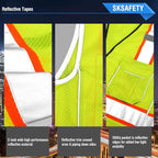 SKSAFETY 10 Pockets Professional Safety Vest, Class 2 High Visibility, ANSI/ISEA Standard, Construction Work Vest (Lime, 3XL)