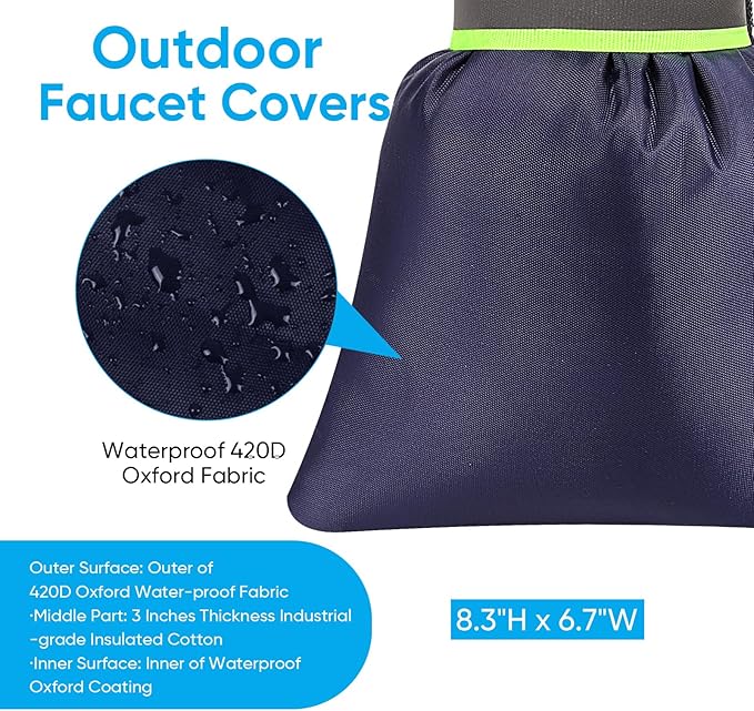 2Pack Outdoor Faucet Covers for Winter - Pro 6.7"W x 8.3"H Outdoor Water Faucet Covers Socks for Winter Freeze Protection Pipe Insulation Reusable Waterproof Insulated Spigot backflow Cover,Blue