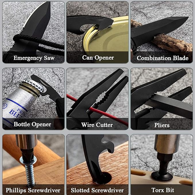 RoverTac Multitool Knife – 15-in-1 Pocket Knife with Pliers, Wire Cutter and Screwdrivers – Perfect Gifts for Men, Dad, Husband – Durable Camping Gear for Christmas, Father’s Day, and Birthdays
