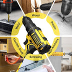 Cordless Drill Set, 20V Power Drill with Power Pack 2.0Ah and Charger, 3/8-Inch Keyless Chuck Electricdrill, 25+1 Torque, 42pcs Drilldriver Bits/Screws for DIY Projects (Yellow)