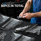 80 pcs MAGNETIC Modular Wrench Organizers for Tool Drawers - Wrench Rack with Metric & SAE Labels, Perfect Tool Storage Holder. Gift for father, brother and boyfriend (With Magent) (Black)