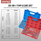 80pcs Tap and Die Set, Metric and Standard Threading Tool Kit for Cutting and Repairing Internal & External Threads, NC/NF/NPT Compatible