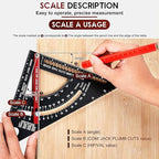 7 inch Carpenter Square, Woodworking Triangle Ruler Set, CNC Aluminum Alloy Framing Square, Adjustable Angle Carpentry Triangle Ruler, Multifunction Carpenter Square Protractor with 5 Pencils