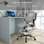 HYLONE Tall Drafting Chair Standing Desk Chair with Flip-Up Armrests, Adjustable Height Ergonomic Office Chair with Footrest Ring - High Stool Chair for Standing Desk（Grey）