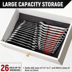 ALOANES 26-Slot Magnetic Metal Wrench Organizer, Fit SAE & Metric Wrench Storage, Tool Organizer for Tool Box, 2 Pack(Red&Black)