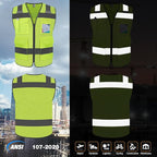 TCCFCCT Mesh Reflective Vest 5 Pockets Safety Vest for Men Women, High Visibility Surveyor Vest with Horizontal Strip for Walkie-talkie, Durable to Use, Meets ANSI/ISEA Standards, Yellow, XL