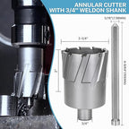 KEENTECH Carbide-Tipped Annular Cutter, 2-1/4" Diameter x 2" Depth, 3/4" Weldon Shank (2 Flat), High Speed Cutting TCT Mag Drill Bit with Pilot Pin for Harder Material, Stainless Steel, Cast Iron