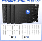 Heavy Duty Steel 4 Panel Metal Peg Board, Wall Pegs for Garage Organization, Garden Tools Storage (Black,32" X 24")