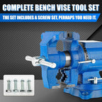 5-Inch Heavy Duty Bench Vise Ductile Iron Bench Vise 360° Multi-Purpose Bench Vice with Anvil, Clamp force 4000KG, Blue