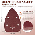 150 Grit Mouse Sander Sandpaper, Jamiikury 5 Hole Detail Sander Sandpaper Palm Sander Paper Mouse Sanding Pads Hook and Loop Sanding Sheets - Pack of 20