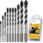 Professional Masonry Drill Bit Set (10PCS) for Glass/Brick/Plastic/Cement/Wood/Tile/Etc, Industrial Strength Carbide Drill Bit Tip, 1/8"-1/2" by TITGGI