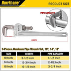 HURRICANE 3-Piece Aluminum Pipe Wrench Set,10", 14", 18", Heavy Duty Adjustable Plumbing Wrench Set, 40% Lighter, Wider Application Range