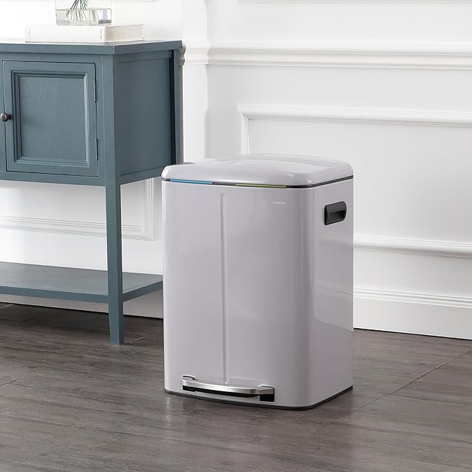 happimess HPM1005I Marco Rectangular 10.6-Gallon Double Bucket Trash Can with Soft-Close Lid, Fog Gray, Fingerprint Resistant, Modern, Minimalistic for Home, Kitchen, Office, Bedroom, Bathroom