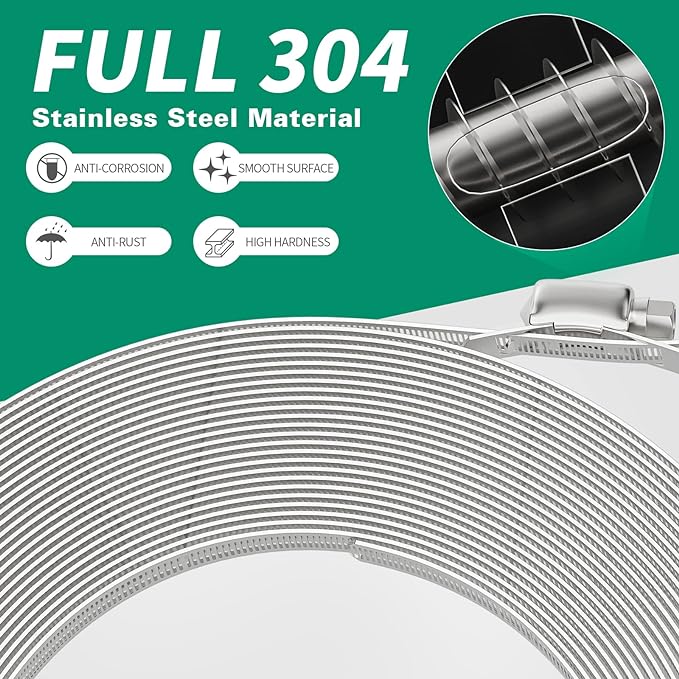 50FT Hose Clamps,304 Stainless Steel Hose Clamp Assortment Kit DIY Metal Strapping with Holes+20 Fasteners,Adjustable Worm Gear Large Hose Clamps Metal Band Screw Clamp Straps for Pipe,Duct,Tube