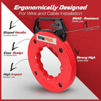 Fish Tape Wire Puller 50ft - Easy to use Cable Puller Tool with Double Loop Tip - Flexible Wire Fishing Tools for Walls and Electrical Conduit - 1/8 Steel Fish Tape Durable Housing - RamPro